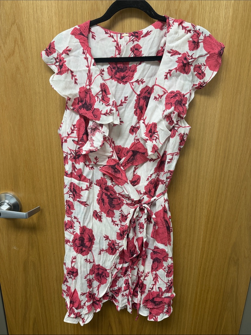 Free People French Quarter White Mini Wrap Dress with Pink Floral Print Size L